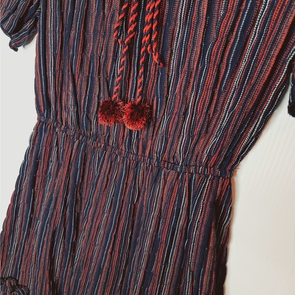 Moon River Smocked Tiered Off Shoulder Mini Dress XS Peasant Red White Blue Boho - Picture 10 of 11